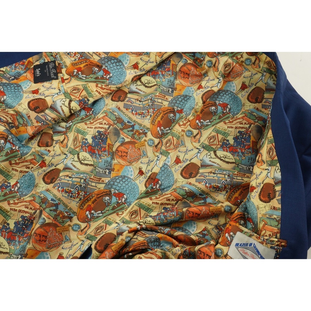 Vintage 70s 80s Palm Beach Blazer of Champions Stretch Blue Baseball Brass 44R - Picture 13 of 16